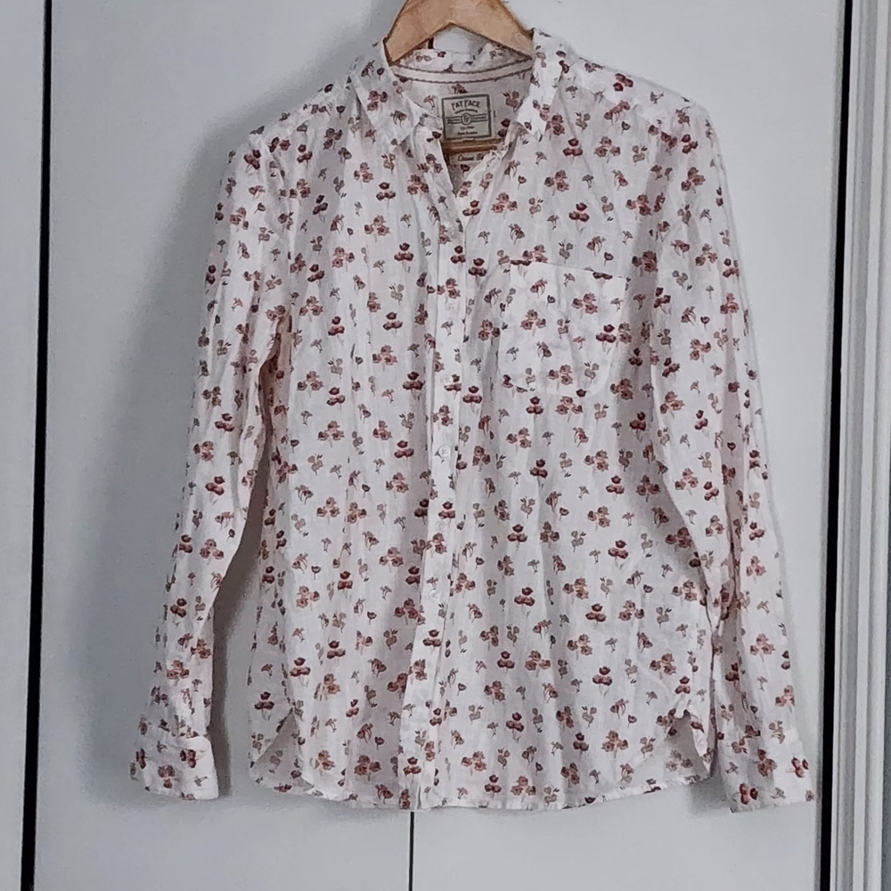 Fat Face White and Pink Floral Button Down Shirt